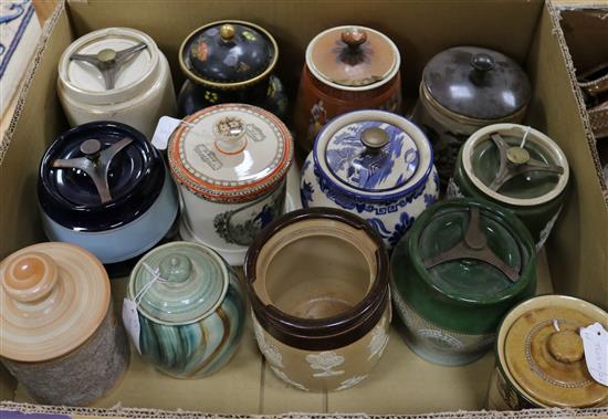 Three Royal Doulton stoneware tobacco jars and 15 other tobacco jars, various (18)